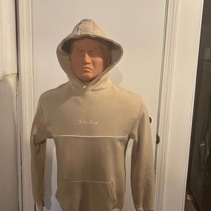 Tan Colored “Satisfied” hoodie Men’s Small